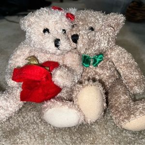 Christmas stuffed animal pair of bears; holding present